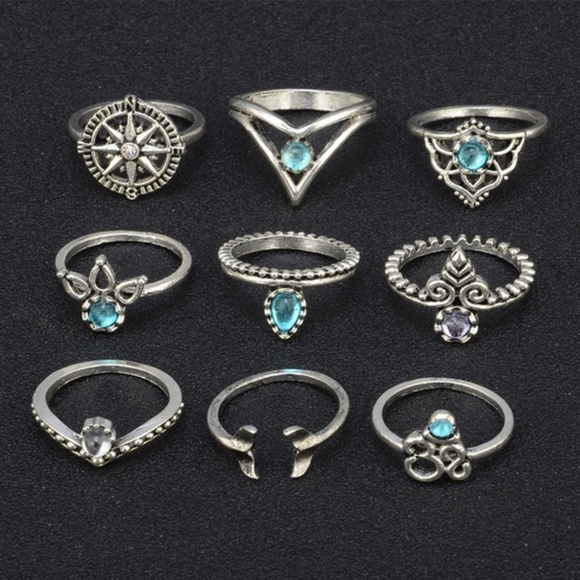 LAST ONE - NEW Boho Mermaid 9 Piece Ring Set - Picture 2 of 4